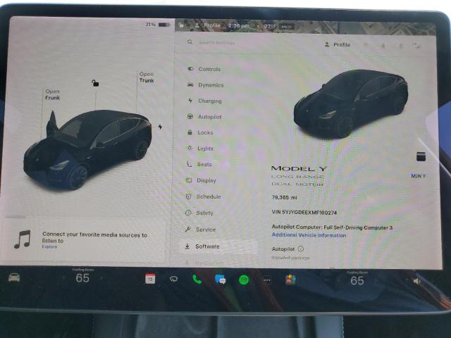 5YJYGDEEXMF160274 - 2021 TESLA MODEL Y BLACK photo 9
