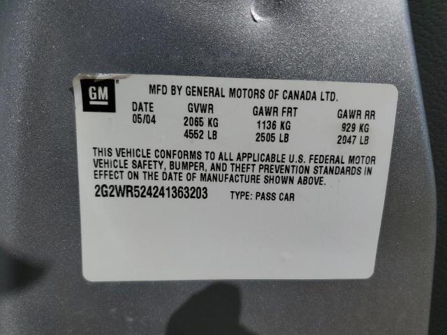 2G2WR524241363203 - 2004 PONTIAC GRAND PRIX GTP SILVER photo 12