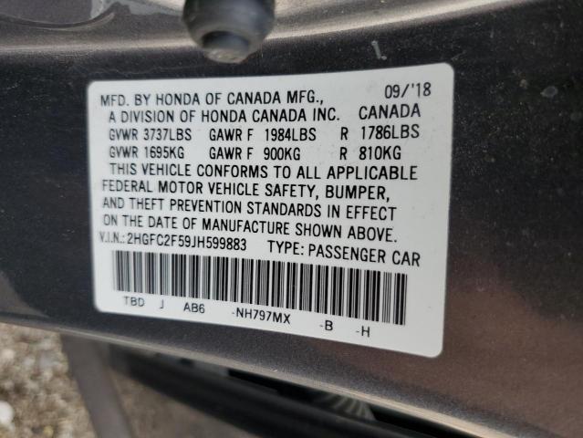 2HGFC2F59JH599883 - 2018 HONDA CIVIC LX ნაცრისფერი ფოტო 12