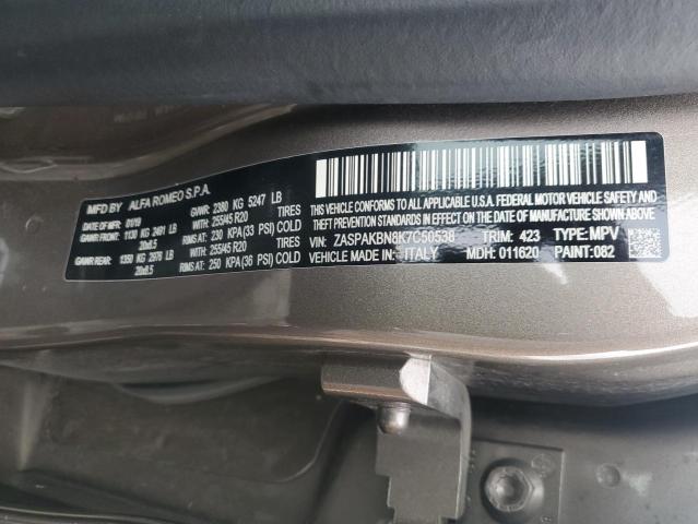 ZASPAKBN8K7C50538 - 2019 ALFA ROMEO STELVIO TI BROWN photo 12