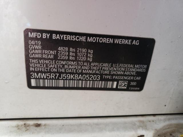 3MW5R7J59K8A05203 - 2019 BMW 330XI WHITE photo 12