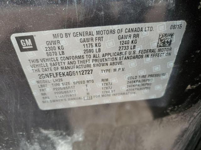 2GNFLFEK4G6112727 - 2016 CHEVROLET EQUINOX LT CHARCOAL photo 14