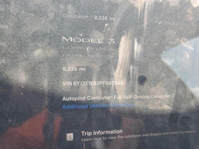 5YJ3E1EB2PF592589 - 2023 TESLA MODEL 3 BLACK photo 9