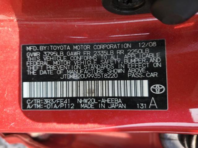 JTDKB20U993518220 - 2009 TOYOTA PRIUS RED photo 12