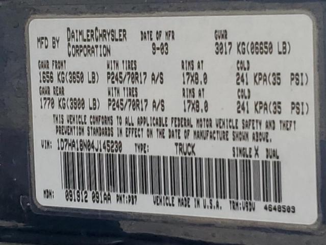 1D7HA18N04J145230 - 2004 DODGE RAM 1500 ST BLUE photo 12