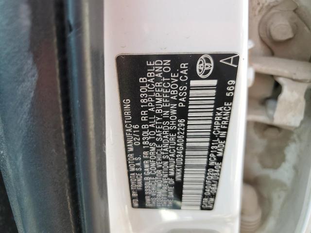 VNKKTUD34GA062296 - 2016 TOYOTA YARIS L WHITE photo 14