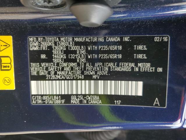 2T2BZMCA7GC017948 - 2016 LEXUS RX 350 BASE BLUE photo 13