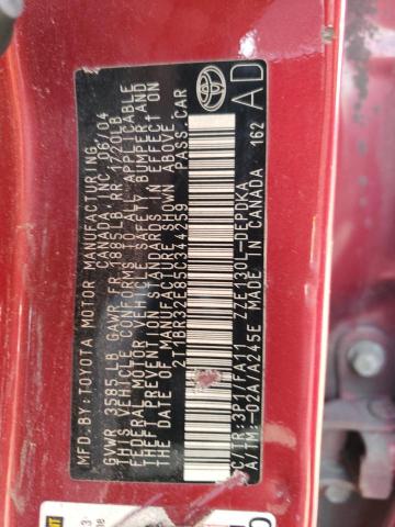 2T1BR32E85C344259 - 2005 TOYOTA COROLLA CE RED photo 12