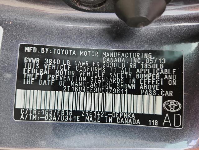 2T1BU4EE9DC079611 - 2013 TOYOTA COROLLA BASE CHARCOAL photo 13