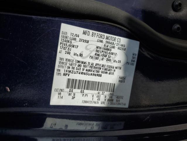1FMZU74W65UA96988 - 2005 FORD EXPLORER EDDIE BAUER BLUE photo 13