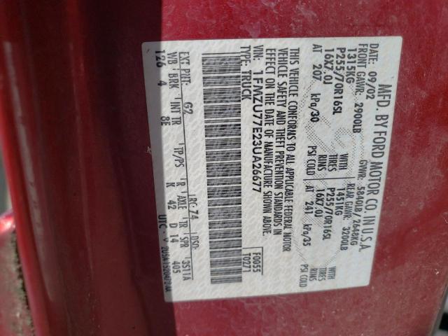 1FMZU77E23UA26677 - 2003 FORD EXPLORER S Qırmızı foto 12