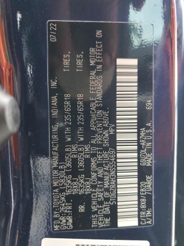 5TDGZRAH3NS554697 - 2022 TOYOTA HIGHLANDER XLE Mavi fotoğraf 14