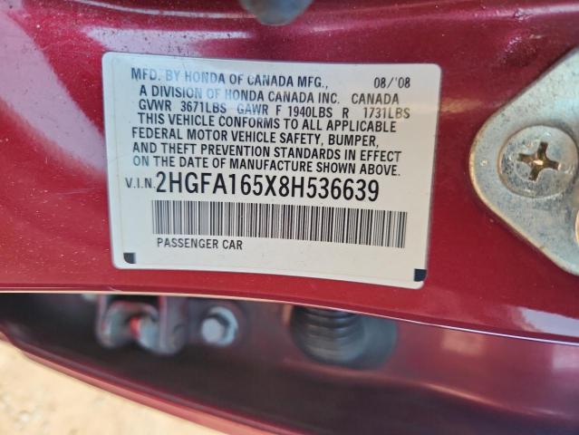 2HGFA165X8H536639 - 2008 HONDA CIVIC LX წითელი ფოტო 13