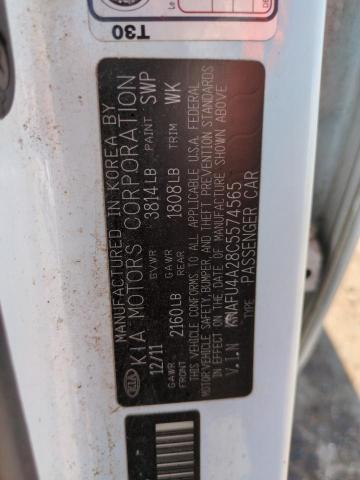 KNAFU4A28C5574565 - 2012 KIA FORTE EX WHITE photo 12