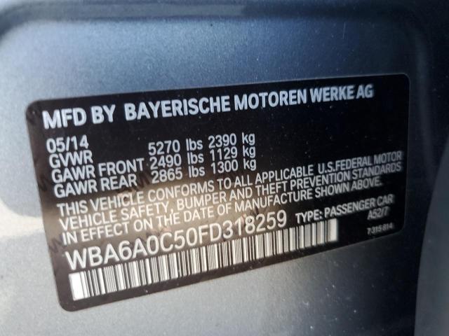 WBA6A0C50FD318259 - 2015 BMW 640 I GRAN COUPE GRAY photo 12