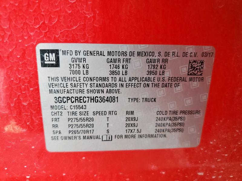 3GCPCREC7HG364081 - 2017 CHEVROLET SILVERADO C1500 LT RED photo 12