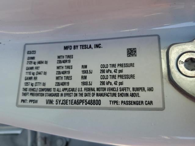 5YJ3E1EA6PF548800 - 2023 TESLA MODEL 3 أبيض صورة 13