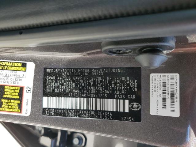 4T1T11AK7RU851715 - 2024 TOYOTA CAMRY SE NIGHT SHADE GRAY photo 12