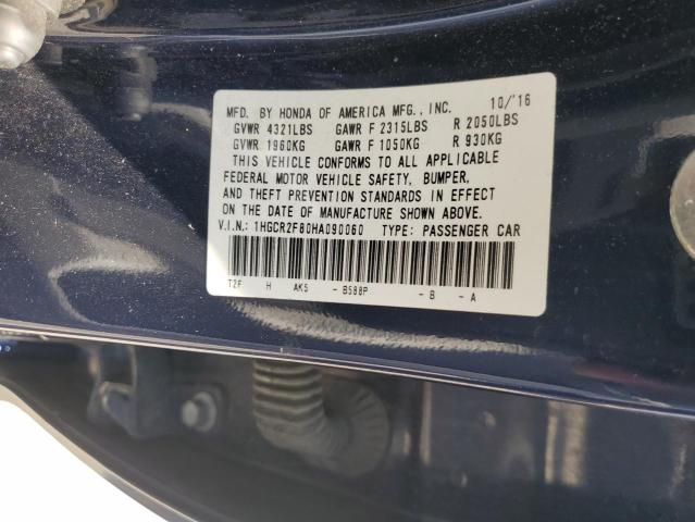 1HGCR2F80HA090060 - 2017 HONDA ACCORD EXL BLUE photo 12