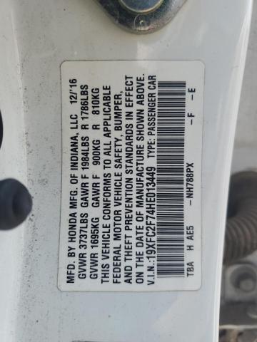 19XFC2F74HE013449 - 2017 HONDA CIVIC EX WHITE photo 12