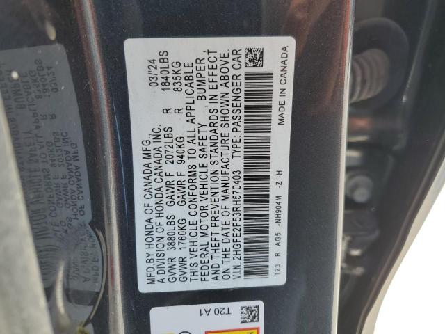 2HGFE2F53RH570403 - 2024 HONDA CIVIC SPORT გრაფიტი ფოტო 12