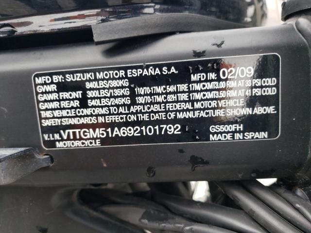 VTTGM51A692101792 - 2009 SUZUKI GS500 BLACK photo 10