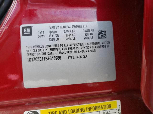 1G1ZC5E11BF343986 - 2011 CHEVROLET MALIBU 1LT 勃艮第红 照片 13