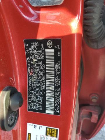 JTDKN3DU8A0118100 - 2010 TOYOTA PRIUS RED photo 12