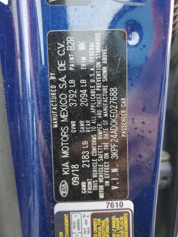 3KPF24AD0KE027688 - 2019 KIA FORTE FE ლურჯი ფოტო 12