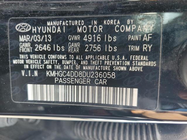 KMHGC4DD8DU236058 - 2013 HYUNDAI GENESIS 3.8L შავი ფოტო 12