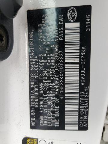 4T1BE32KX4U369937 - 2004 TOYOTA CAMRY LE WHITE photo 12