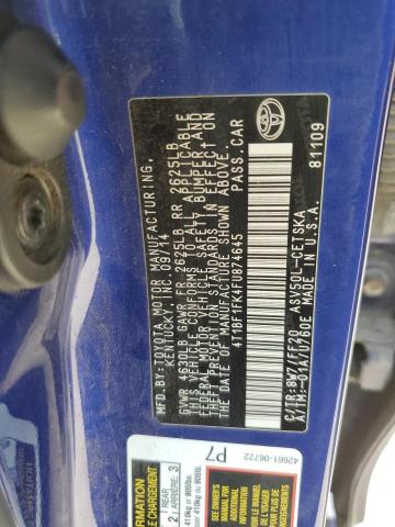 4T1BF1FK4FU874645 - 2015 TOYOTA CAMRY LE BLUE photo 12