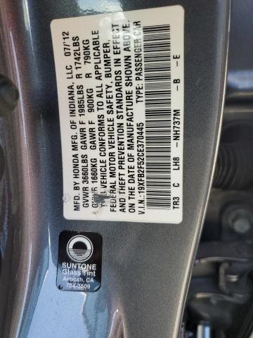 19XFB2F52CE370445 - 2012 HONDA CIVIC LX GRAY photo 13
