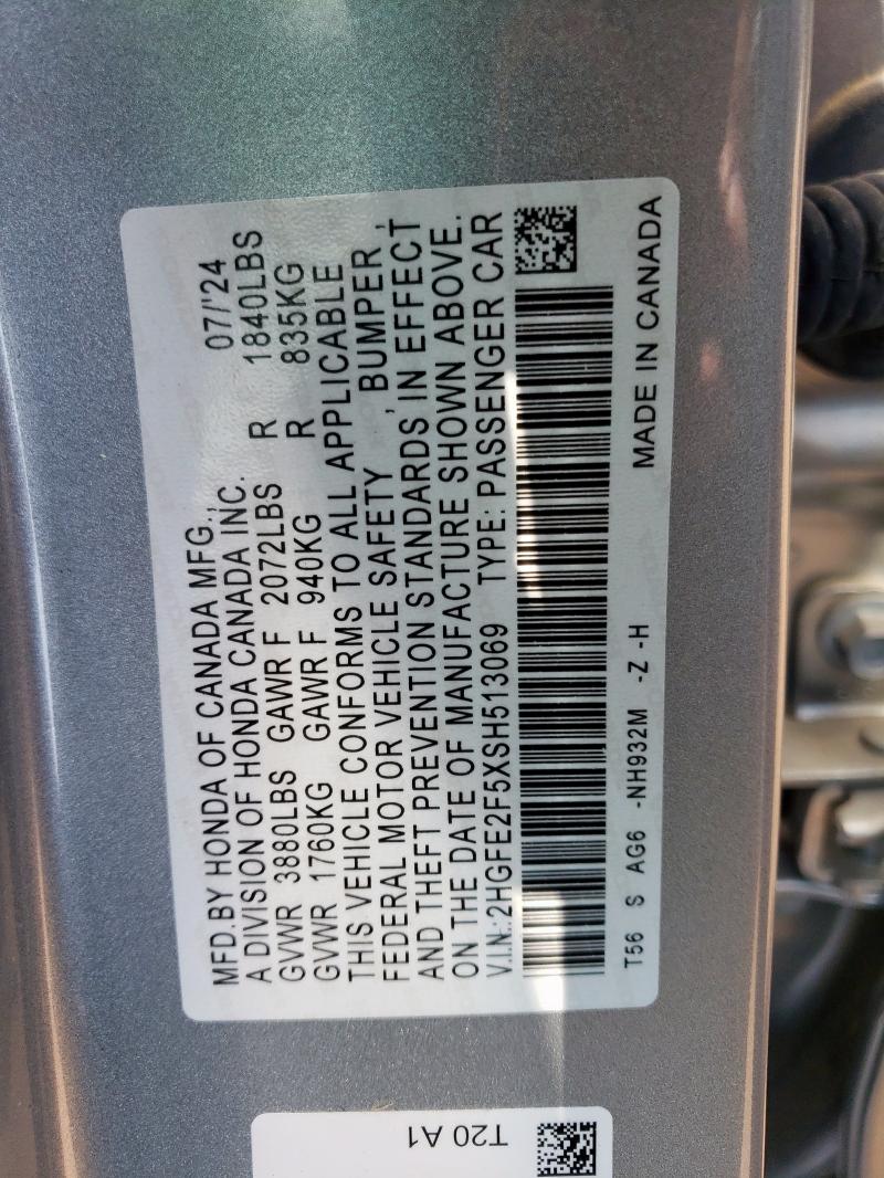 2HGFE2F5XSH513069 - 2025 HONDA CIVIC SPORT 银色 照片 24