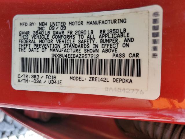 1NXBU4EE6AZ257212 - 2010 TOYOTA COROLLA BASE Qırmızı foto 12