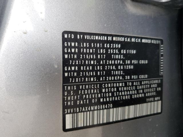3VV1B7AX4MM086470 - 2021 VOLKSWAGEN TIGUAN S SILVER photo 13