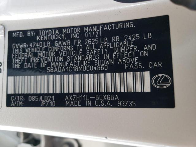 58ADA1C18MU004860 - 2021 LEXUS ES 300H WHITE photo 12