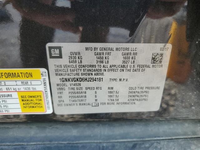 1GNKVGKD6HJ294181 - 2017 CHEVROLET TRAVERSE LT Schwarz Foto 13