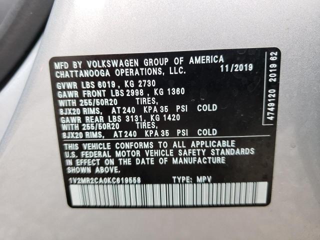 1V2MR2CA0KC619558 - 2019 VOLKSWAGEN ATLAS SEL SILVER photo 12