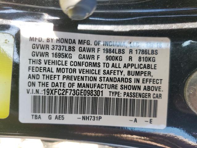 19XFC2F73GE098301 - 2016 HONDA CIVIC EX შავი ფოტო 12