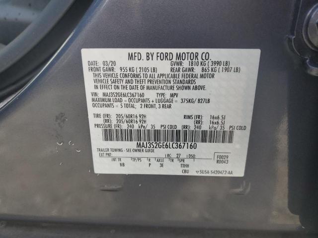 MAJ3S2GE6LC367160 - 2020 FORD ECOSPORT SE GRAY photo 12