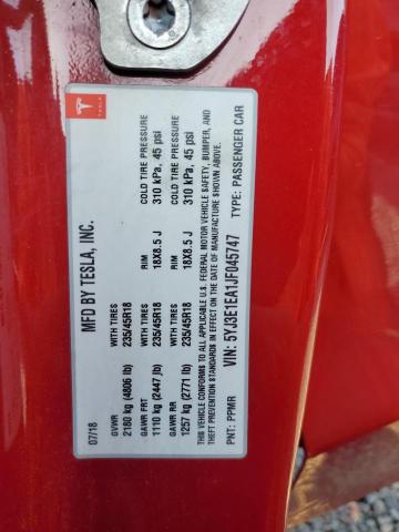 5YJ3E1EA1JF045747 - 2018 TESLA MODEL 3 Qırmızı foto 13