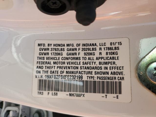 19XFB2F94FE232199 - 2015 HONDA CIVIC EXL WHITE photo 12