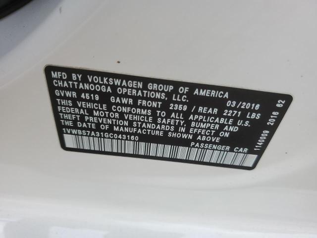 1VWBS7A31GC043160 - 2016 VOLKSWAGEN PASSAT SE WHITE photo 12