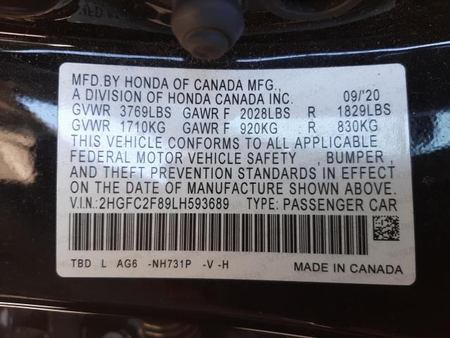 2HGFC2F89LH593689 - 2020 HONDA CIVIC SPOR BLACK photo 12