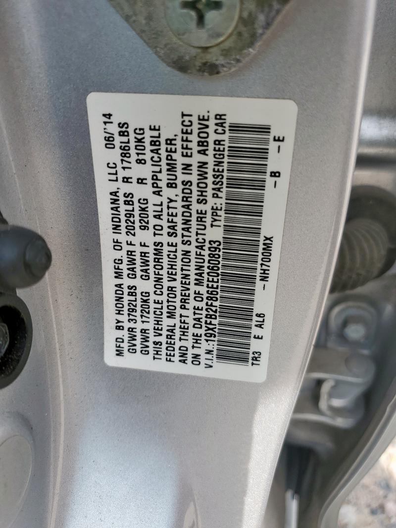 19XFB2F86EE060893 - 2014 HONDA CIVIC EX SILVER photo 13