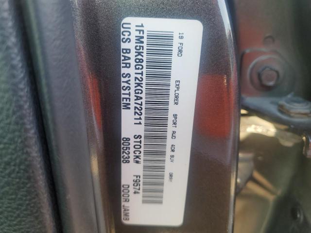 1FM5K8GT2KGA72211 - 2019 FORD EXPLORER SPORT Сірий фото 13