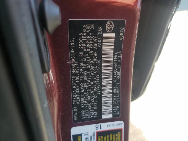 4T1BK1EB5EU131116 - 2014 TOYOTA AVALON BASE ბურგუნდია ფოტო 12