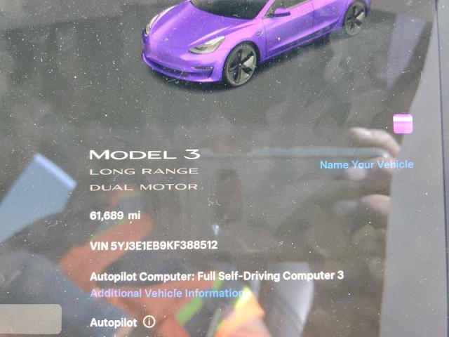 5YJ3E1EB9KF388512 - 2019 TESLA MODEL 3 أبيض صورة 9