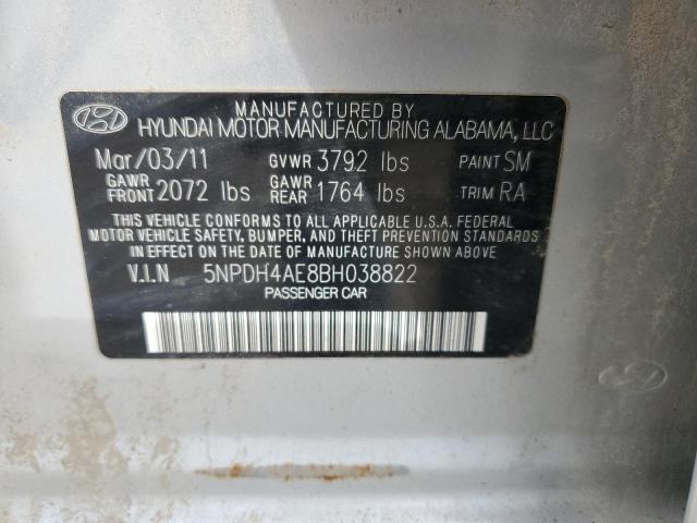 5NPDH4AE8BH038822 - 2011 HYUNDAI ELANTRA GLS SILVER photo 12